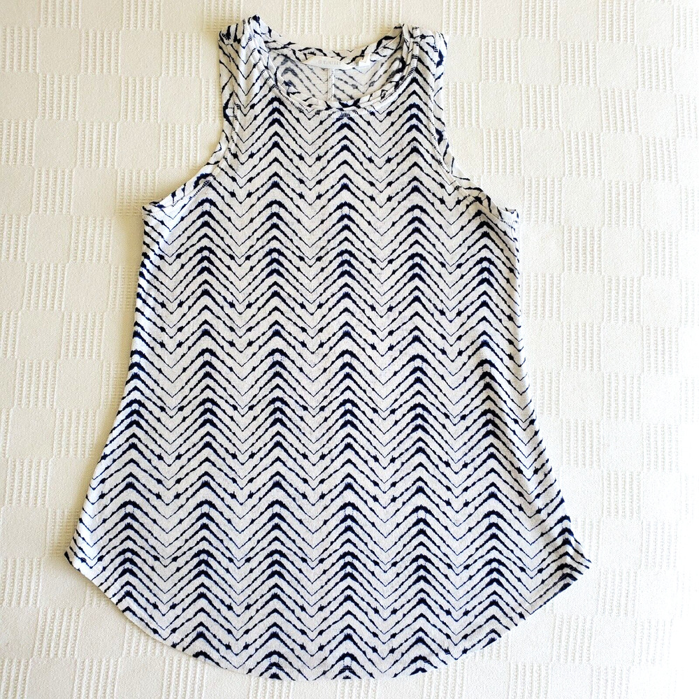 ATHLETA | Breezy Tank Top | White Blue Arrowhead Print | Small